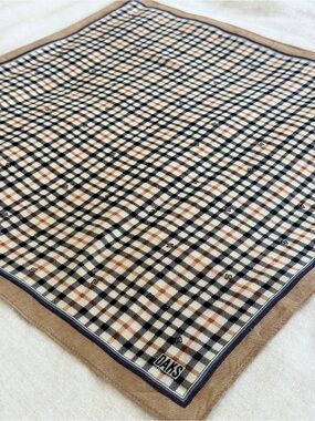 Vintage DAKS British House Check Old Money Cotton Bandana Scarf Made in Japan